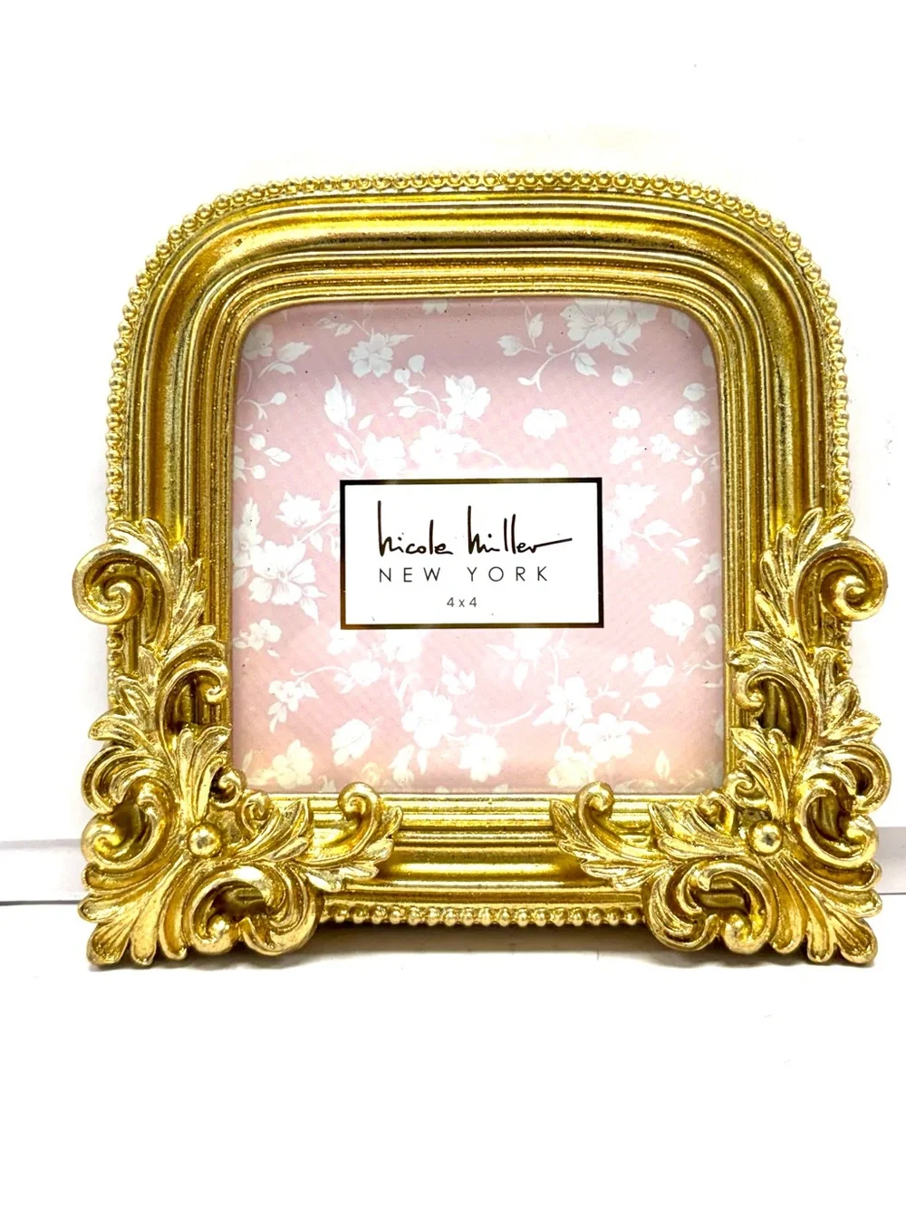 Nicole Miller New York Baroque Style 4 x 4 Gold Picture Frame Easel Back F441004